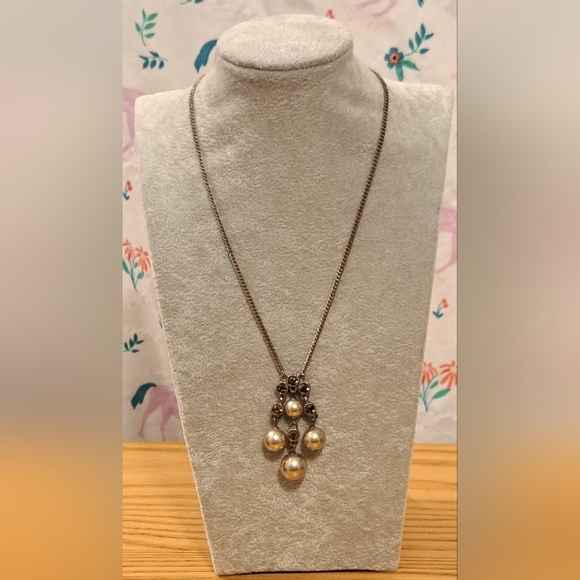 Vintage Givenchy Swarovski Crystal & Silver Tone Pearl Boho Necklace Jewelry - Picture 1 of 4